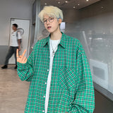 Aidase Harajuku Long Sleeve Plaid Shirts Men Autumn Loose High Street All-match Shirt Gentleman Camisa Check Tops Stylish 5XL-M
