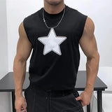 Aidase Oversized 100% Cotton Star Print Vest Men Sleeveless Profile Loose Tshirt Summer Fitness Muscles Tank Top For 150KG Fat Man