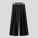 AIDASE  -  Men Wide Leg Pants Solid Color Button Joggers Loose Casual Trousers Men Streetwear Pleated Fashion Male Long Pants aidase-shop