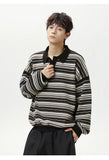 AIDASE  -  Autumn Winter New Fashion Men’s Striped Casual Trendy Turn-down Collar Long Sleeve Button Pullover Polo Shirts Male Clothes Tops aidase-shop