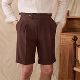 AIDASE  -  Italian Style Naples Shorts Men Summer Seersucker High Waisted Paris Buckle Suit Middle Pants England Business Casual Shorts aidase-shop