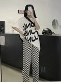 AIDASE  -  Korean Fashion Black White Plaid Pants Women Harajuku Streetwear Wide Leg Checked Trousers For Female Oversized Baggy aidase-shop
