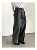 Aidase Korean Gray Casual Suit Pants Men Pleated Loose Wide Leg Pant Spring Autumn New Fashion Design Sense Trendy Trousers Streetwear