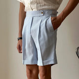 AIDASE  -  Mens Summer Breathable Seersucker Shorts Striped High Waist Pleated Casual Business Shorts with Adjustable Waist aidase-shop