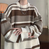 Aidase  Striped Sweater Men's Japanese Loose Retro Student Contrasting Base Shirt Round Neck Knit Jacket Men's Handsome