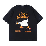 AIDASE  -  Cartoon Smoking Goose Print T-shirt Short Sleeved Round Neck Youth Loose Fitting Top Tees Men Women Unisex Couple Cotton T-shirt aidase-shop