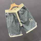 Aidase  Summer Men Trendy Contrast Color Quick Drying Sports Short Pants Male Casual Loose Letter Embroidery Straight Beach Shorts