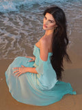 AIDASE  -  Solid Satin Patchwork Fishtail Maxi Dress Women Sexy V Neck Short Sleeved Backless Dresses 2025 Summer New Beach Holiday Vestido aidase-shop