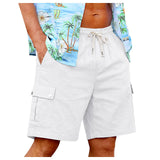 AIDASE  -  Men's Cotton Linen Cargo Shorts Elastic Waist With Drawstring 6 Pockets Summer Vacation Casual Men's Stretch Shorts aidase-shop