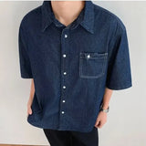 AIDASE  -  Blue Casual Short Sleeve Denim Shirt for Men Summer New Loose Style with Pocket Versatile Simple Design Top Casual Shirt aidase-shop