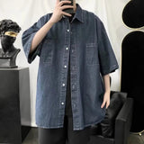AIDASE  -  Waed American Workwear Denim ort Sve irt Men's Trendy Loose Five-Quarter Sve irt Wear-Resistant Work orm aidase-shop