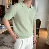 AIDASE  -  Summer Thin Ice Silk Casual Polo Shirts Men Knitted Short Sleeve Turn-down Collar Pullover Top For Mens Fashion Solid Polo Shirt aidase-shop