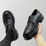 Aidase British Style Brogue Shoes for Men Business Casual Fashion Commute Thick Sole Leather Shoes Male Platform Wedding Dress Shoes