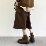 Aidase Summer Vintage Brown Cargo Shorts Men Women Korean Fashion Streetwear Capri Trousers Unisex Harajuku Casual Couple Shorts Male aidase-shop