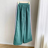 AIDASE  -  American Style Summer New Retro Four Stripe Sports Pants Women Design Slimming Wide Leg Sports Trousers Long Loose Fit Street aidase-shop
