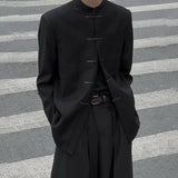 AIDASE  -  New Chinese Style Suit Men's Niche Design Traditional Button Stand Collar Jacket Black Straight Wide Shoulder Coats Ruffian Cool aidase-shop