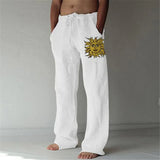 Aidase Vintage Men Cotton Linen Pants Drawstring Elastic Oversize Jogger Hip Hop Print Long Trousers Spring Summer New casual pants