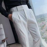 Men British Style Suits Pants New Male Solid High Waist Trousers High Quality Men Formal Slim Fit Business Casual Suit Pants aidase-shop