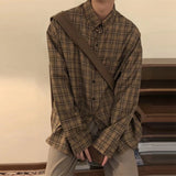 Aidase Spring Clothing Men's Casual Japanese Plaid Shirt Vintage Streetwear Turn Down Collar Button Long-sleeved Check Tops Stylish aidase-shop