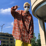 Aidase American Vintage Streetwear For Men Plaid Shirt Loose Casual Long Sleeve Buckle Top Autumn Fashion Trend Couple Shirts Clothing