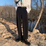 AIDASE  -  Summer Thin Men's Wide Leg Pants Loose Slimming Business Casual Style High Waist Trousers Polyester Blend Four Seasons Wear aidase-shop