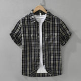 AIDASE  -  100% Cotton Good Quality Classic Plaided Shirt Men's Summer Fashion Short Sleeve Soft Cozy Blouse Teens Vintage Daily Tops aidase-shop