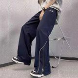AIDASE  -  High Street Men's Casual Trousers Zipper Split Decoration Thin Cool American Straight Leg Loose Men Sports Pants aidase-shop