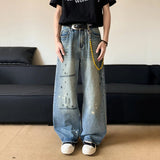 AIDASE  -  Fashion Men's Jeans American Style Washed Ink-Splashed Graffiti Decoration Summer Trend Versatile Straight Pants 21E6609 aidase-shop