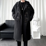 Aidase Mens Hooded Long Woolen Coats Oversized Solid Color Winter Windbreaker Korean Style Casual Trench Outwear Male Clothes aidase-shop