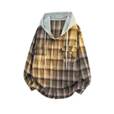 Aidase Street Vintage Plaid Shirt Jacket Trendy Color Clash Hoodie Loose Fit Jackets Men Women Streetwear Outerwear