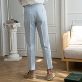Aidase 2024 Spring Seersucker High Waist Straight Pants British Petty Bourgeoisie Blue Stripe Italian Casual Trousers Men aidase-shop