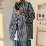 AIDASE  -  Men's Trendy Striped Shirt Long Sleeved Korean Style Fashion Shirt Spring Autumn Hong Kong Style Casual Jacket Couple's Outfit aidase-shop