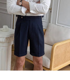 AIDASE  -  Italian Style Naples Shorts Men Summer Seersucker High Waisted Paris Buckle Suit Middle Pants England Business Casual Shorts aidase-shop