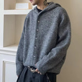 AIDASE  -  New Korean Fashion Button Hoodie Cardigan For Man Y2K Retro Brown Knitted Sweaters High Street Casual Cardigans Knitwear aidase-shop