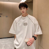 AIDASE  -  American Style Men T-Shirt Padded Shoulder Design Metal Letter Decoration Double Zipper Collar Short Sleeve Tees 21E6164 aidase-shop