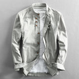 Aidase Vintage High Quality Linen Shirt For Men Long Sleeve Stand Neck Slim Fit Top Chinese Style Retro Blouse Streetwear Plus Size 7XL aidase-shop
