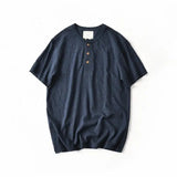 AIDASE  -  Men's Navy Blue Henley Neck T-Shirt Casual Loose Fit Short Sleeve Top aidase-shop