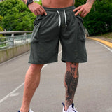 AIDASE  -  Big Mens Cargo Shorts Mens Summer Solid Color Lace Up Pocket Sports Fitness Casual Fashion Shorts Pants Pottery Slipper aidase-shop