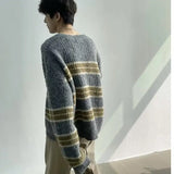 35.1Aidase Korean Style Lazy Style Contrast Striped Sweater Men's Autumn and Winter American Loose Y2K High-end Design Street Sweater Top aidase-shop
