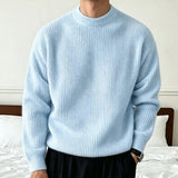 AIDASE  -  Men's Solid Color Knitwear Sweater Spring Autumn Casual Fashion Ribbed Texture Long Sleeve Loose Crew Neck Knit Pullover Sweater aidase-shop