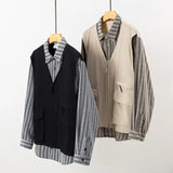 AIDASE  -  Fake Two-Piece Men's Shirt Personality Patchwork Vest Jacket Trendy Lapel Long Sleeve Men Tops Fashion Clothing 21E6591 aidase-shop