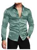 AIDASE  -  iny  Color Slim Fit Men's irt Long Sve Youth Faion Polyester Fiber No Ironing Required Ele Bright Face aidase-shop