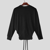 AIDASE  -  Men Irregular T Shirt Solid Long Sleeve Hollow Out Lace Up Men Clothing Streetwear Fashion Casual Tee Tops Men Camisetas aidase-shop