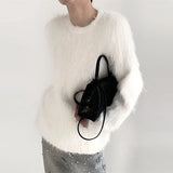 Aidase Autumn Clothing Men's Luxury Chic Mink Wool Knitted Sweater Korean Vintage Popular Zipper Long Sleeve Loose Stylish Knitwear
