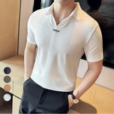 Aidase High-Grade Ice Silk Seamless Adhesive Polo Shirt, High-Elastic V-neck Thin Waffle Short-Sleeved Golf Shirt, T-shirt