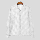 AIDASE  -  Men Shirt Polka Dot Printing Lapel Long Sleeve Button Men Clothing Mesh See Through Loose Fashion Male Shirts Streetwear aidase-shop