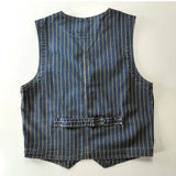 Aidase American casual retro denim blue vest washed 100% cotton vertical striped distressed buckle back gentleman camisole vintage aidase-shop