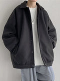 Winter Korean Tweed Jacket Men Oversize Thickening Lapel Woolen Coat Unisex Hong Kong Style Youth Button Up Simple Top aidase-shop