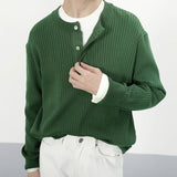 AIDASE  -  Casual Buttoned Crew Neck Knit Jumper Tops Men Vintage Knitting Sweaters Trendy Mens Autumn Long Sleeve Solid Color Sweater aidase-shop