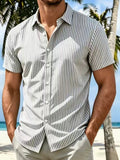 AIDASE  -  Stylish Mens Striped Printing Shirts Spring Summer Daily Casual Short Sleeve Button-up Shirt Men Leisure Turn-down Collar Shirts aidase-shop